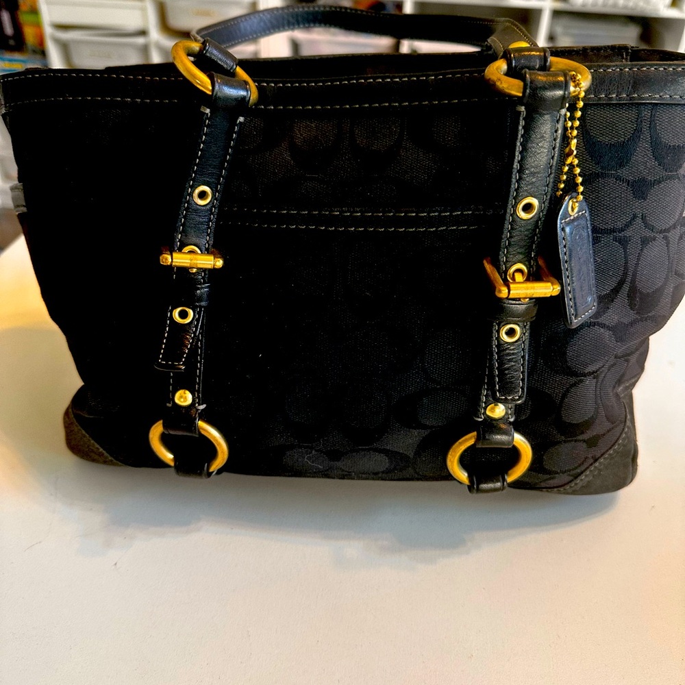 “Coach” Black Monogram Gold Hardware Shoulder Sachel Bag